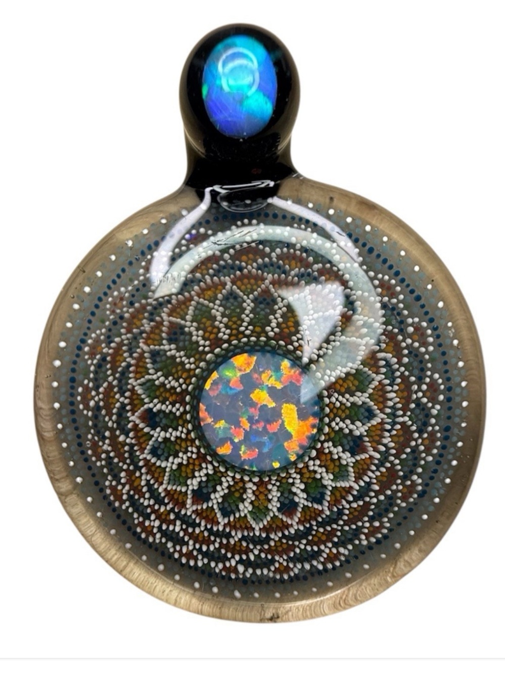 Joe Howe JH Glass Geometric Dotwork Mandala Pendant 2023 - Mint Heady Art Opals